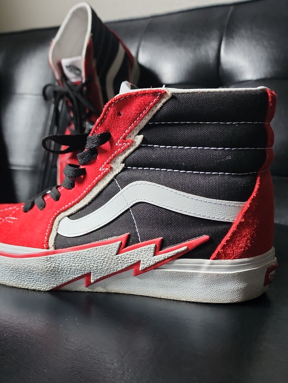 Vans Sk8-Hi Bolt Racing Red Black Lightning Bolt High Top Skate Sneakers 8.5 - Picture 2 of 12